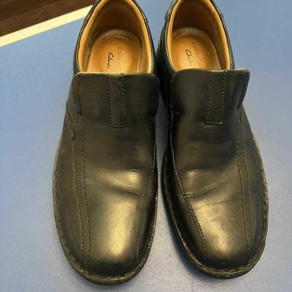 MENS SIZE 9.5 CLARK’S CASUAL DRESS SHOES - BLACK - Picture 7 of 8
